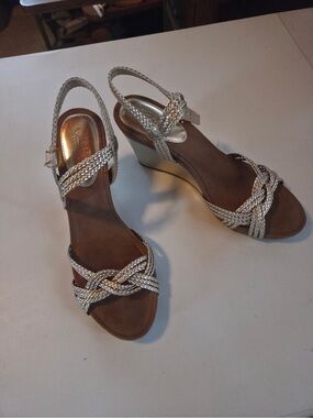 Metallic Braided Slingback Wedge Sandals - Silver